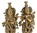 White Whale Brass Lord Radha Krishna Couple Bhagwan Large Statue Sculpture Turquoise Murti for Home Decor Pooja Temple - 21 Inch