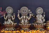 White Whale Superfine Brass Hindu God Ganesha and Goddess Laxmi Saraswati Idol Statue Murti Home Office Temple Pooja Puja Decorative Showpiece Diwali Gift