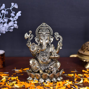 White Whale Superfine Lord Ganesha Brass Statue Hindu Religious Sitting Lord Ganesha  Sculpture Figurine Ideal for Gift & Home Decor