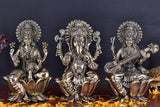 White Whale Superfine Brass Hindu God Ganesha and Goddess Laxmi Saraswati Idol Statue Murti Home Office Temple Pooja Puja Decorative Showpiece Diwali Gift