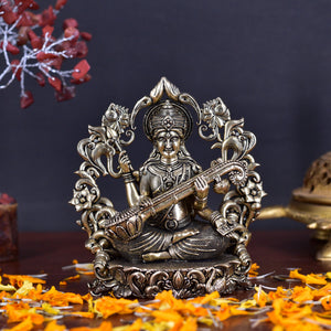 White Whale Superfine Antique Maa Saraswati Brass Statue Religious Goddess Sculpture Idol Home Décor