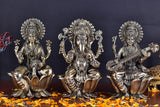 White Whale Superfine Brass Hindu God Ganesha and Goddess Laxmi Saraswati Idol Statue Murti Home Office Temple Pooja Puja Decorative Showpiece Diwali Gift