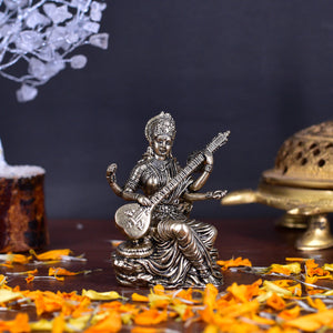 White Whale Superfine Antique Maa Saraswati Brass Statue Religious Goddess Sculpture Idol Home Décor