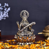 White Whale Superfine Antique Maa Saraswati Brass Statue Religious Goddess Sculpture Idol Home Décor