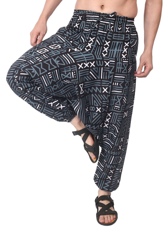 Whitewhale Mens Cotton Printed Harem Pants Pockets Yoga Trousers Hippie