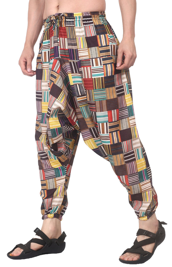 Whitewhale Mens Cotton Printed Harem Pants Pockets Yoga Trousers Hippie
