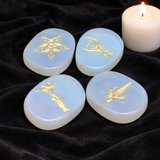 White Whale 4 pcs Engraved Tarot Symbol Palm Stones Reiki Balancing