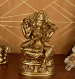 White Whale Maa Saraswati Brass Statue Religious Goddess Sculpture Idol