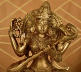White Whale Maa Saraswati Brass Statue Religious Goddess Sculpture Idol