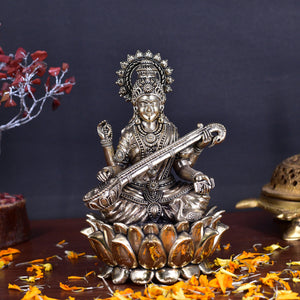 White Whale Superfine Antique Maa Saraswati Brass Statue Religious Goddess Sculpture Idol Home Décor