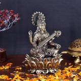 White Whale Superfine Antique Maa Saraswati Brass Statue Religious Goddess Sculpture Idol Home Décor
