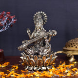 White Whale Superfine Antique Maa Saraswati Brass Statue Religious Goddess Sculpture Idol Home Décor