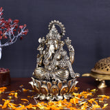 White Whale Superfine Lord Ganesha Brass Statue Hindu Religious Sitting Lord Ganesha  Sculpture Figurine Ideal for Gift & Home Decor