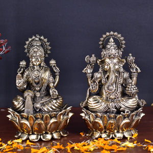 White Whale Superfine Brass Laxmi Ganesh Set Idol Showpiece - Brass Gold Finish Lakshmi Ganesha Idols Statue for Diwali Gifts Puja Home Decor Figurine