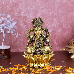 White Whale Superfine Lord Ganesha Brass Statue Hindu Religious Sitting Lord Ganesha  Sculpture Figurine Ideal for Gift & Home Decor