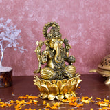 White Whale Superfine Lord Ganesha Brass Statue Hindu Religious Sitting Lord Ganesha  Sculpture Figurine Ideal for Gift & Home Decor