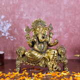 White Whale Superfine Lord Ganesha Brass Statue Hindu Religious Sitting Lord Ganesha  Sculpture Figurine Ideal for Gift & Home Decor