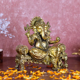 White Whale Superfine Lord Ganesha Brass Statue Hindu Religious Sitting Lord Ganesha  Sculpture Figurine Ideal for Gift & Home Decor