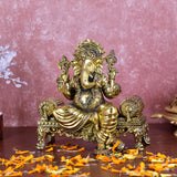 White Whale Superfine Lord Ganesha Brass Statue Hindu Religious Sitting Lord Ganesha  Sculpture Figurine Ideal for Gift & Home Decor