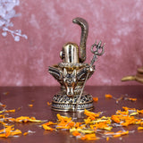 White Whale Superfine Gold Brass Lord Shiva Lingam With Nandi Sculpture Shivling Statue.