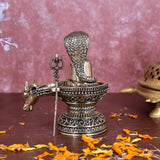 White Whale Superfine Gold Brass Lord Shiva Lingam With Nandi Sculpture Shivling Statue.