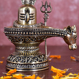 White Whale Superfine Gold Brass Lord Shiva Lingam With Nandi Sculpture Shivling Statue.