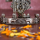 White Whale Superfine Lord Krishna Lifting Govardhan Mountain Brass (Standard, Golden)