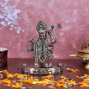 White Whale Superfine Lord Krishna Lifting Govardhan Mountain Brass (Standard, Golden)