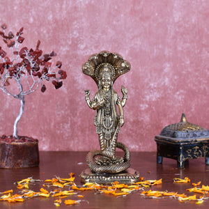 White Whale Superfine Brass Hindu God Lord Vishnu Bhagwan With Sheshnaag Lord Vishnu Idol Statue Murti