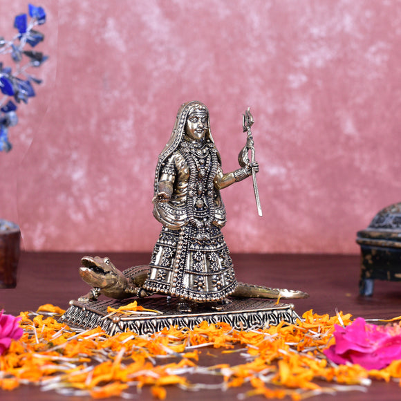 White Whale Superfine Ganga MATA Brass Statue Religious Goddess Sculpture Idol