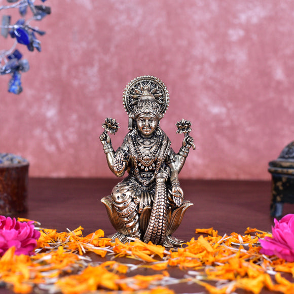 White Whale Superfine Brass Lakshmi Idol Hindu Laxmi Goddess Statue Home Office Showpiece Decor