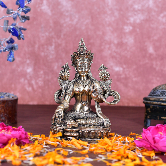 White Whale Superfine Tara Buddha Idol Tibetan Buddhism Yin Kwan Goddess Buddhist StatueTara Mata Brass Sculpture