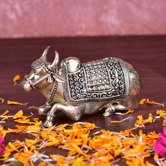 White Whale Superfine Little Brass Shiva Nandi Statue | Murti for Home Decoration | Office Décor