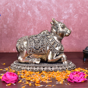 White Whale Superfine Little Brass Shiva Nandi Statue | Murti for Home Decoration | Office Décor
