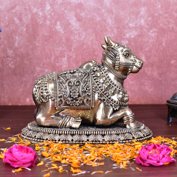 White Whale Superfine Little Brass Shiva Nandi Statue | Murti for Home Decoration | Office Décor