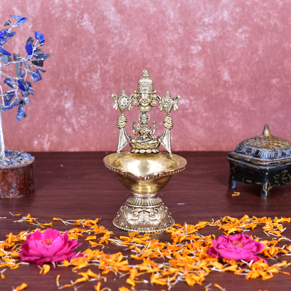 White Whale Superfine Tirupatibalaji and Goddess Lakshmi Diya Oil Lamp for Diwali Pooja Gift Decoration Showpiec