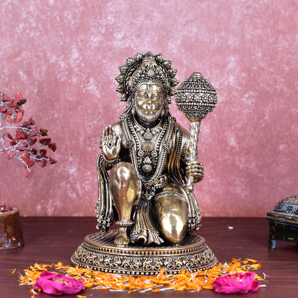 White Whale Suprefine Brass Hanuman Statue Strength Monkey Lord Bajrang Bali Idol Sitting Position Brass Sculpture Diwali Decor Gifts