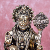 White Whale Suprefine Brass Hanuman Statue Strength Monkey Lord Bajrang Bali Idol Sitting Position Brass Sculpture Diwali Decor Gifts