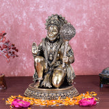 White Whale Suprefine Brass Hanuman Statue Strength Monkey Lord Bajrang Bali Idol Sitting Position Brass Sculpture Diwali Decor Gifts