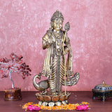 White Whale Superfine Brass Lord Kartik Standing Idol with Peacock The Vehicle of Kartikeya