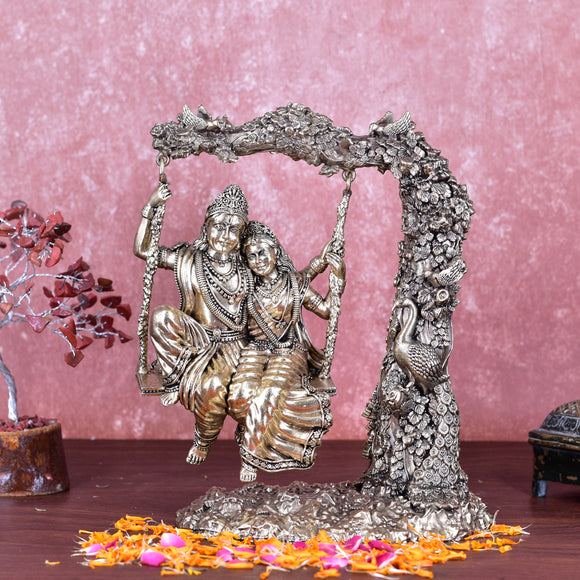 White Whale Superfine Radha Krishna Brass Jhula Statue Religious Sculpture Idol