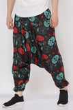 Whitewhale Mens Cotton Skull Printed Harem Pants Pockets Yoga Trousers Hippie