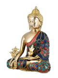 White Whale Brass Buddha Statue Murti for Home Decor Entrance Office Table Living Room Meditation Luck Gift Feng Shui Home Décor