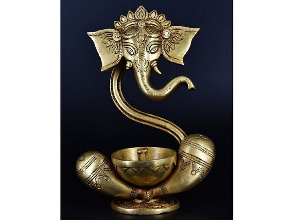 Whitewhale Brass Ganesha Diya, 23 CM Ganesh statue, Modern Ganesh idol, Diya Ganpati Bappa idol for gifts, Pooja Room, Home, Temple, decor