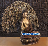 White Whale Brass Dhyana Buddha Meditating Under a Tree of Life - Rustic Copper and Mystique Gold Finish
