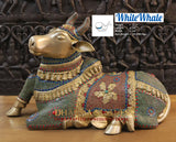 White Whale Brass Aishvara Nandikeshaya (Majestic Nandi Bull) - Guardian of Mount Kailasa - Jeweled in Semi Precious Stones