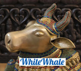 White Whale Brass Aishvara Nandikeshaya (Majestic Nandi Bull) - Guardian of Mount Kailasa - Jeweled in Semi Precious Stones