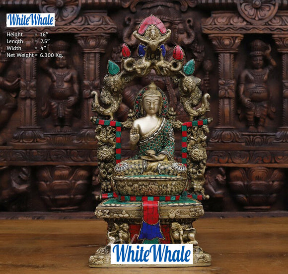 White Whale Brass Nepali Thanka Dhyanam Buddha Embossed in Semi Precious Stones