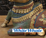White Whale Brass Aishvara Nandikeshaya (Majestic Nandi Bull) - Guardian of Mount Kailasa - Jeweled in Semi Precious Stones