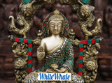 White Whale Brass Nepali Thanka Dhyanam Buddha Embossed in Semi Precious Stones